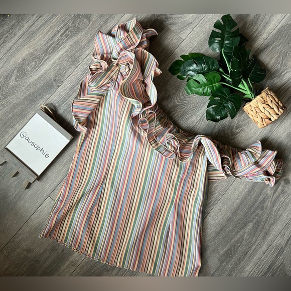 Petersyn Arabella Sunset Cold Shoulder Striped Cotton Avant Garde-esque Blouse M - Picture 10 of 14